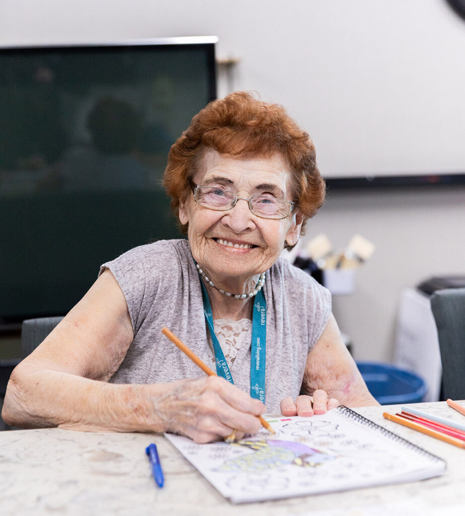 resident enjoying colouring