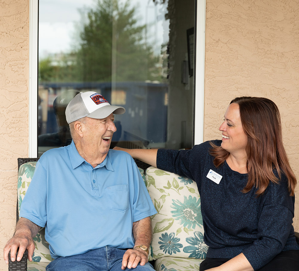 resident having conversation with staff