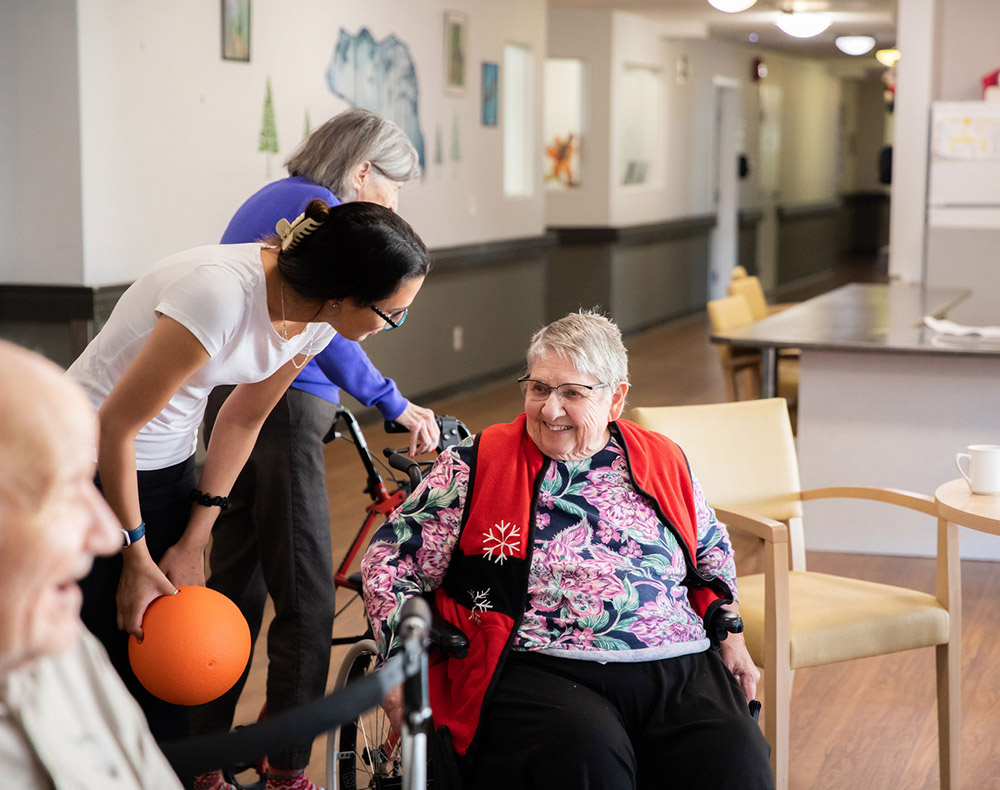 staff greeting resident